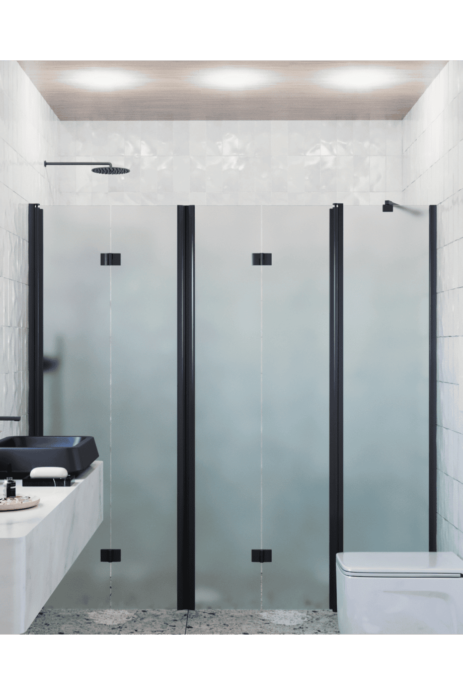 Alcove shower screen Hietakari Infinia 247, black frame, satin frosted glass Alcove shower screen Hietakari Infinia 247, black frame, satin frosted glass