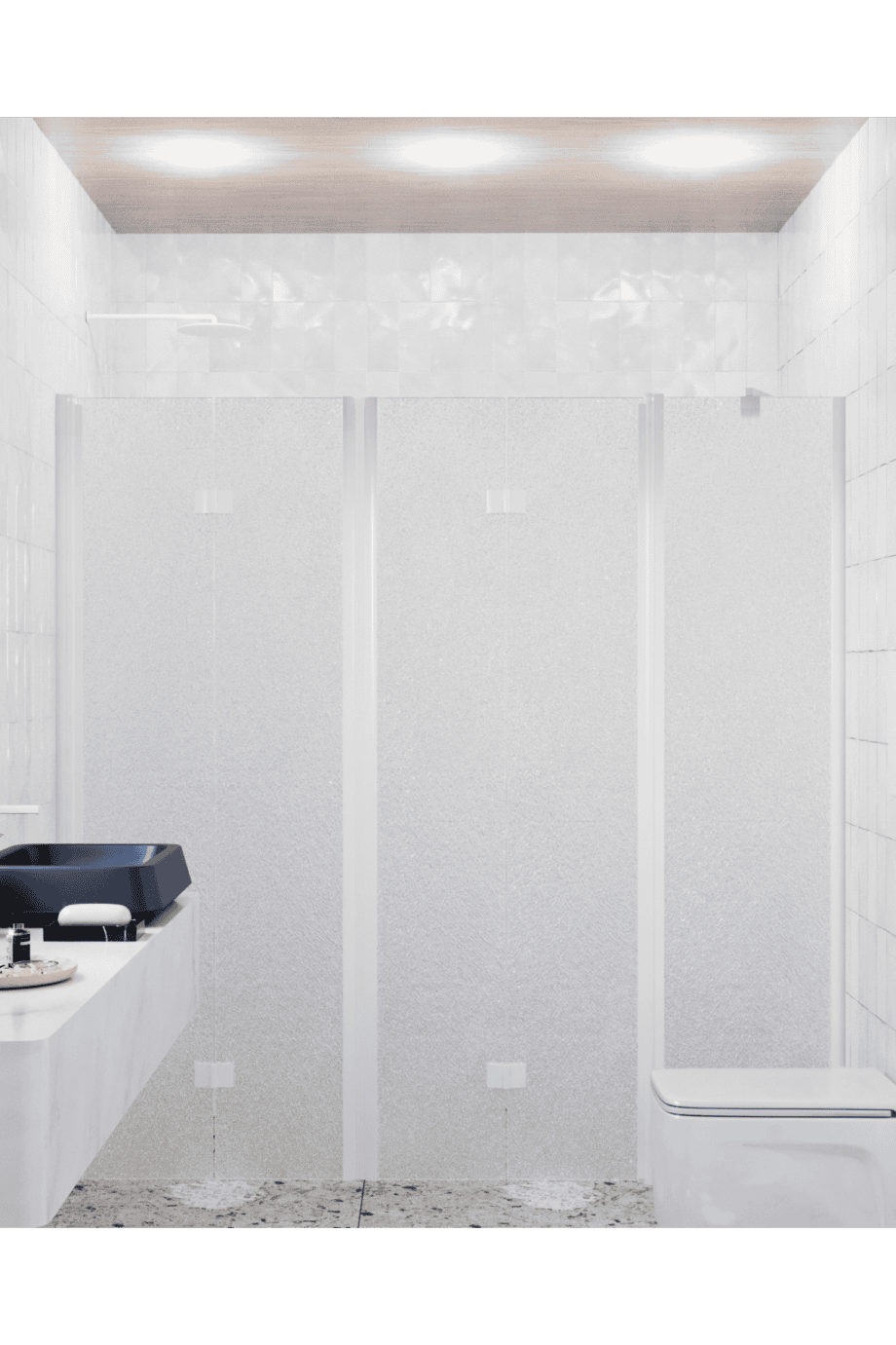 Alcove shower screen Hietakari Infinia 247, white frame, Chinchilla patterned glass Alcove shower screen Hietakari Infinia 247, white frame, Chinchilla patterned glass