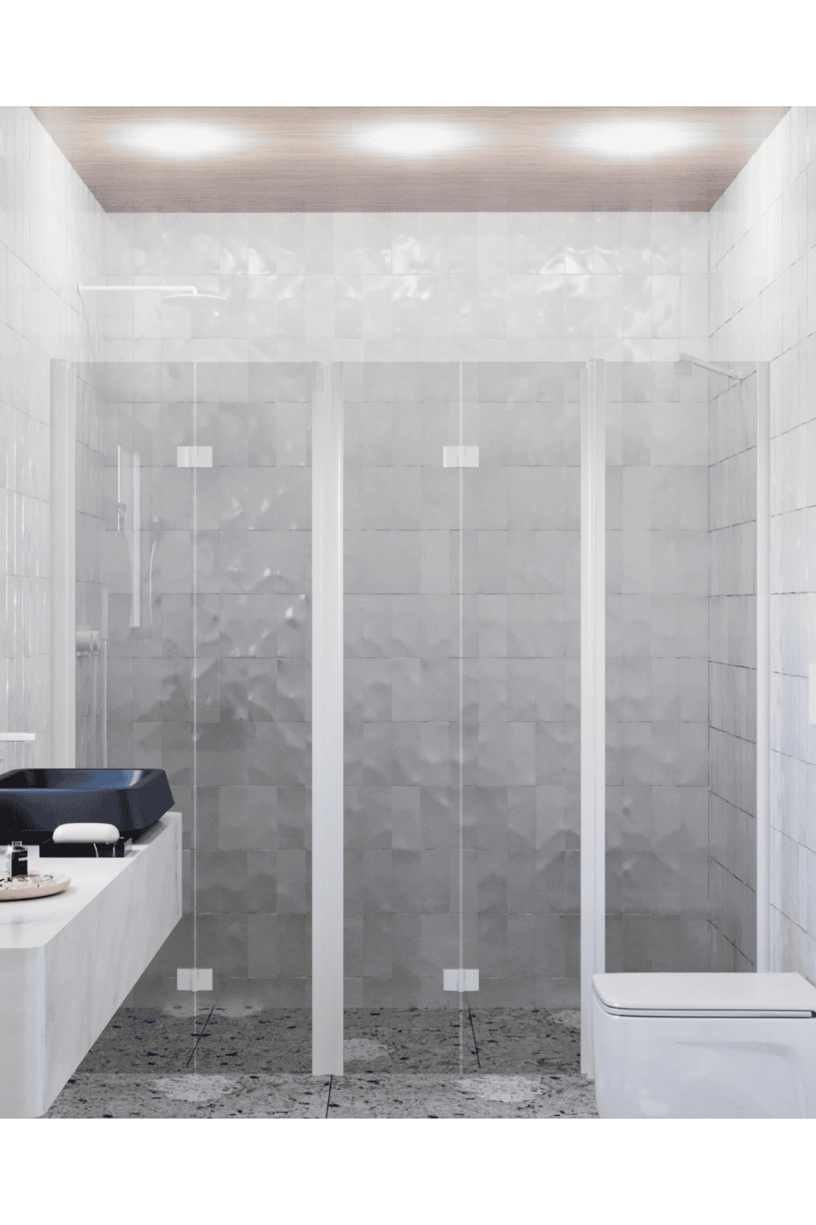 Alcove shower screen Hietakari Infinia 247, white frame, grey tinted glass Alcove shower screen Hietakari Infinia 247, white frame, grey tinted glass