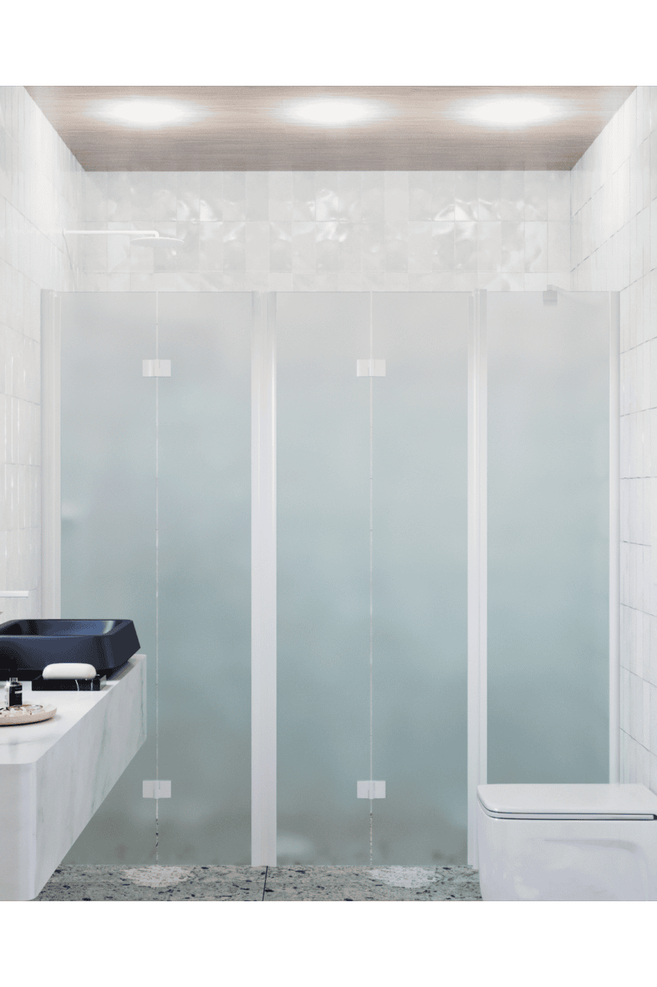 Alcove shower screen Hietakari Infinia 247, white frame, satin frosted glass Alcove shower screen Hietakari Infinia 247, white frame, satin frosted glass