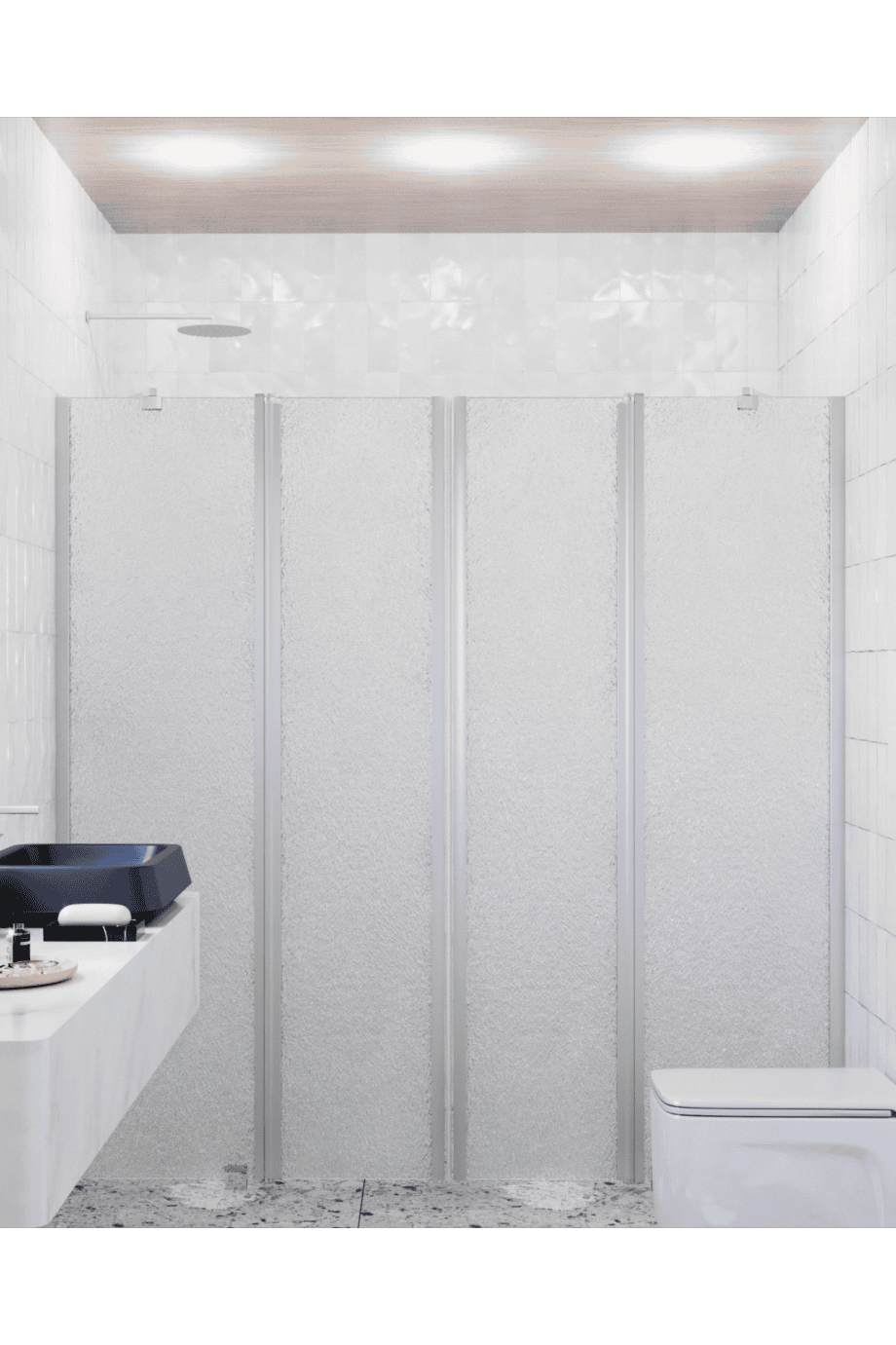 Alcove shower screen Hietakari Infinia 248, aluminium frame, Chinchilla patterned glass Alcove shower screen Hietakari Infinia 248, aluminium frame, Chinchilla patterned glass