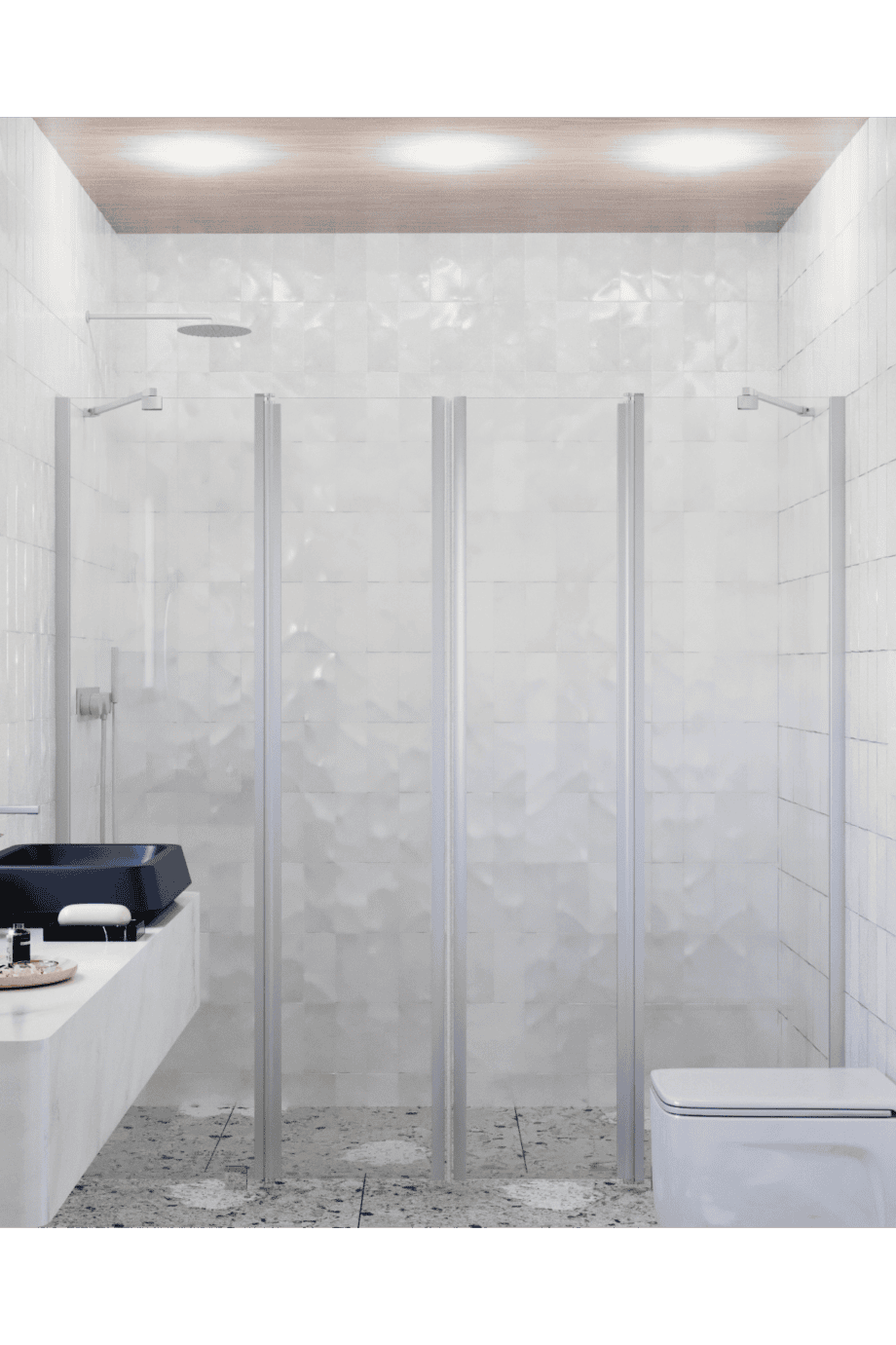Alcove shower screen Hietakari Infinia 248, aluminium frame, clear glass Alcove shower screen Hietakari Infinia 248, hinged door with fixed part + hinged door with fixed part – 4