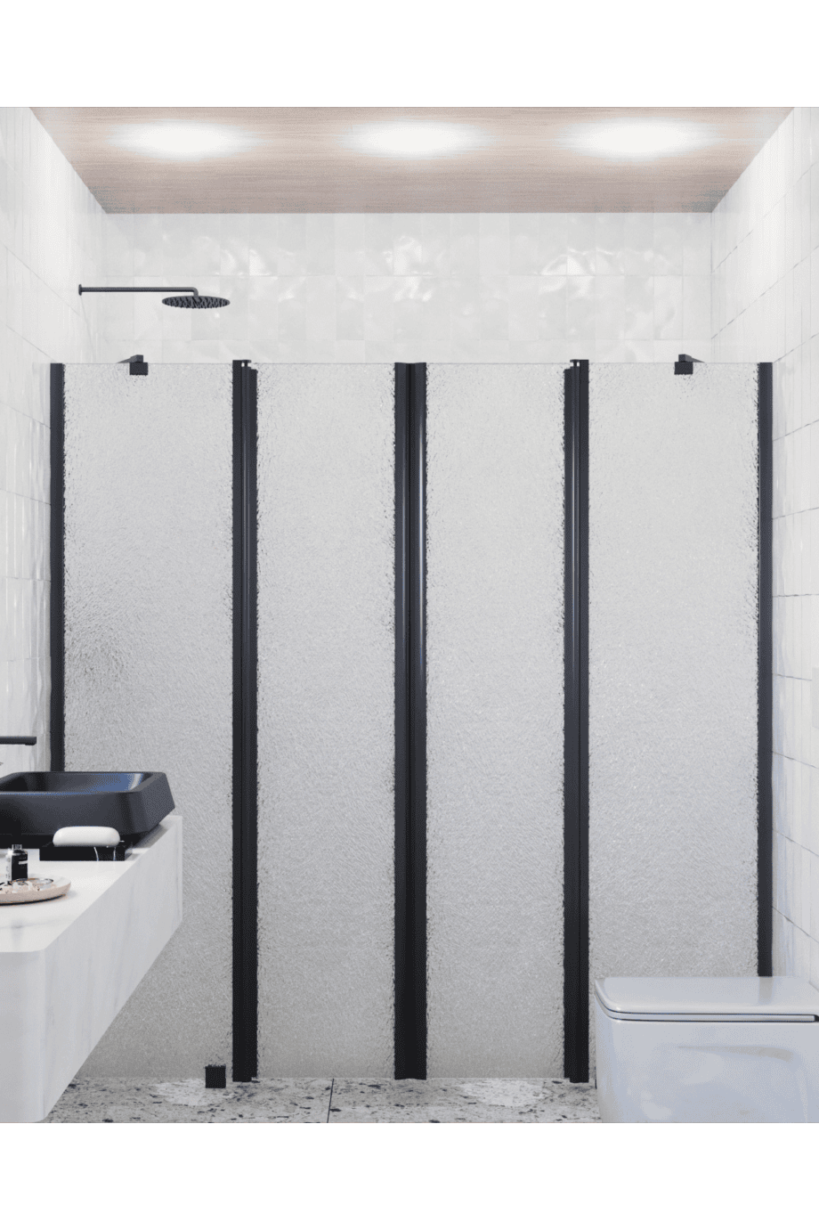 Alcove shower screen Hietakari Infinia 248, black frame, Chinchilla patterned glass Alcove shower screen Hietakari Infinia 248, black frame, Chinchilla patterned glass