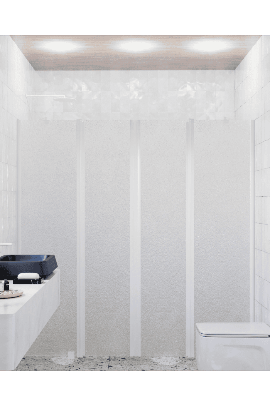 Alcove shower screen Hietakari Infinia 248, white frame, Chinchilla patterned glass Alcove shower screen Hietakari Infinia 248, white frame, Chinchilla patterned glass