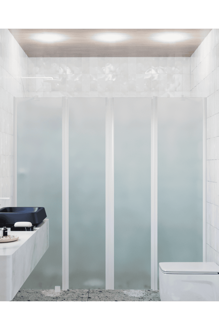 Alcove shower screen Hietakari Infinia 248, white frame, satin frosted glass Alcove shower screen Hietakari Infinia 248, white frame, satin frosted glass
