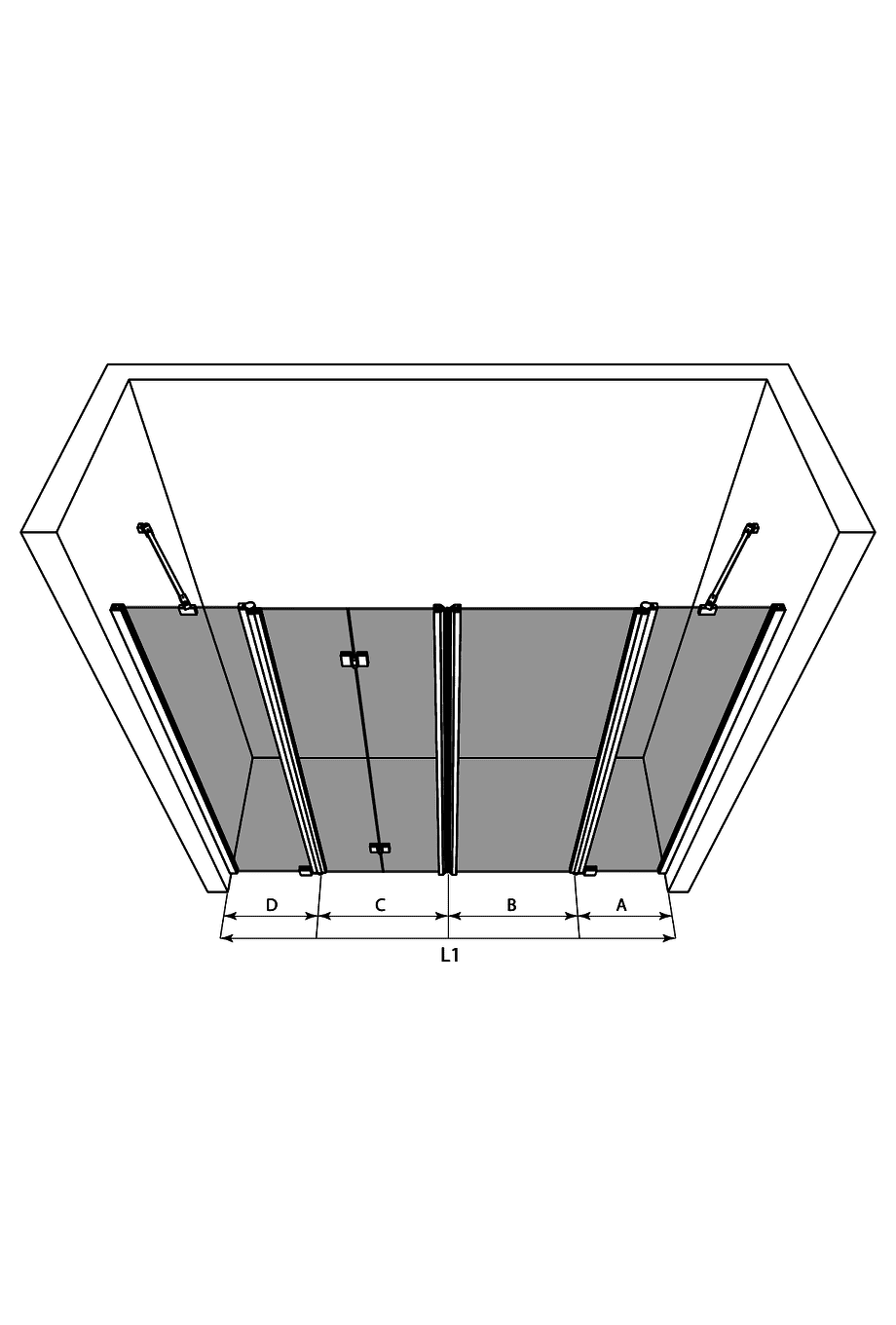 Alcove shower screen Hietakari Infinia 249 – 3D drawing Alcove shower screen Hietakari Infinia 249 – 3D drawing