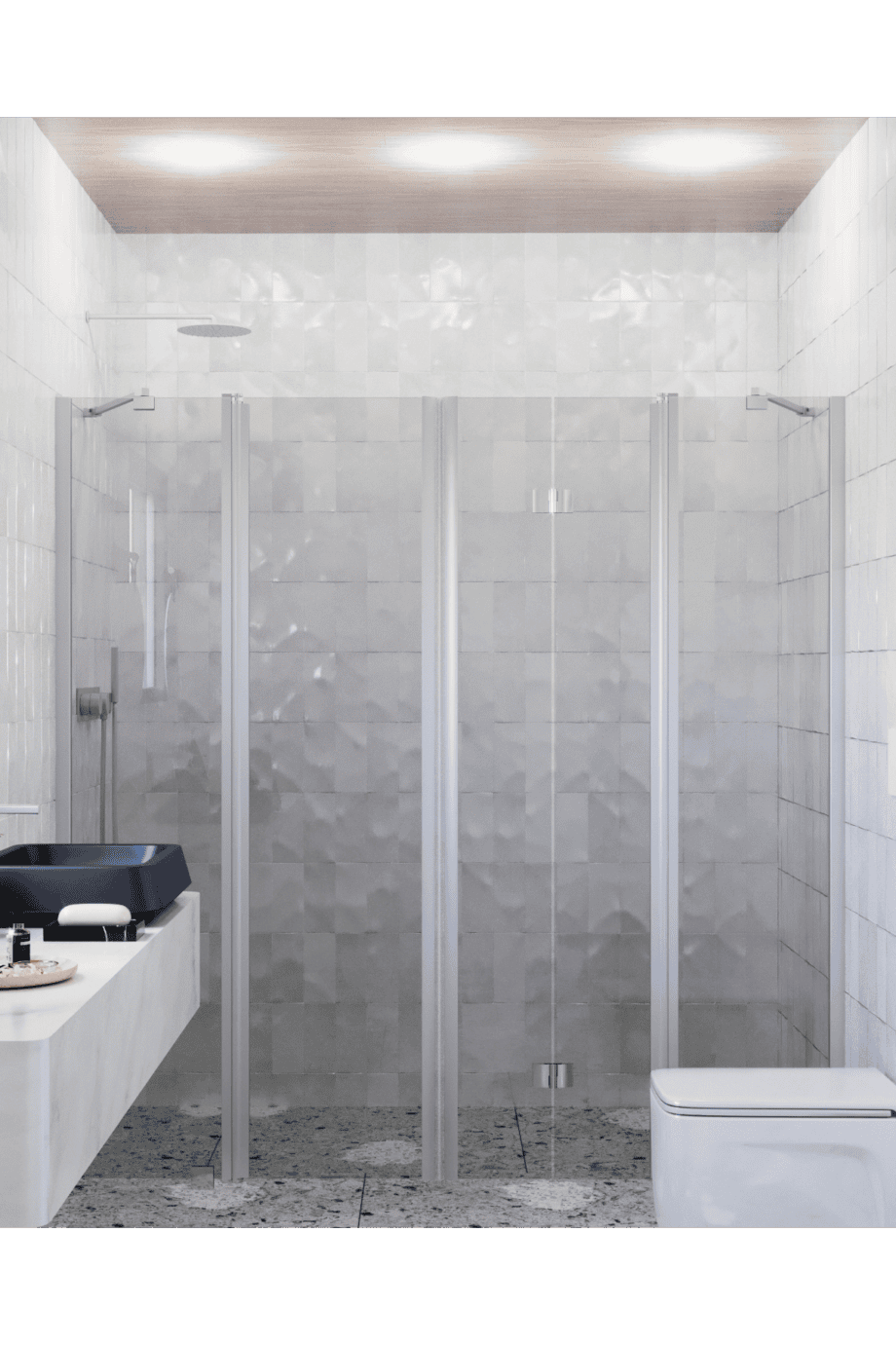 Alcove shower screen Hietakari Infinia 249, aluminium frame, grey tinted glass Alcove shower screen Hietakari Infinia 249, aluminium frame, grey tinted glass