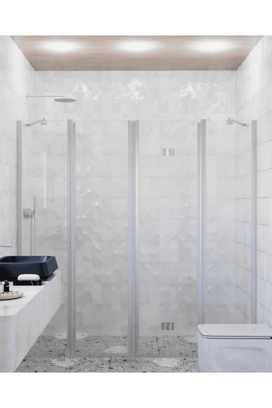 Alcove shower screen Hietakari Infinia 249, aluminium frame, clear glass Alcove shower screen Hietakari Infinia 249, hinged door with fixed part + folding door with fixed part – 4