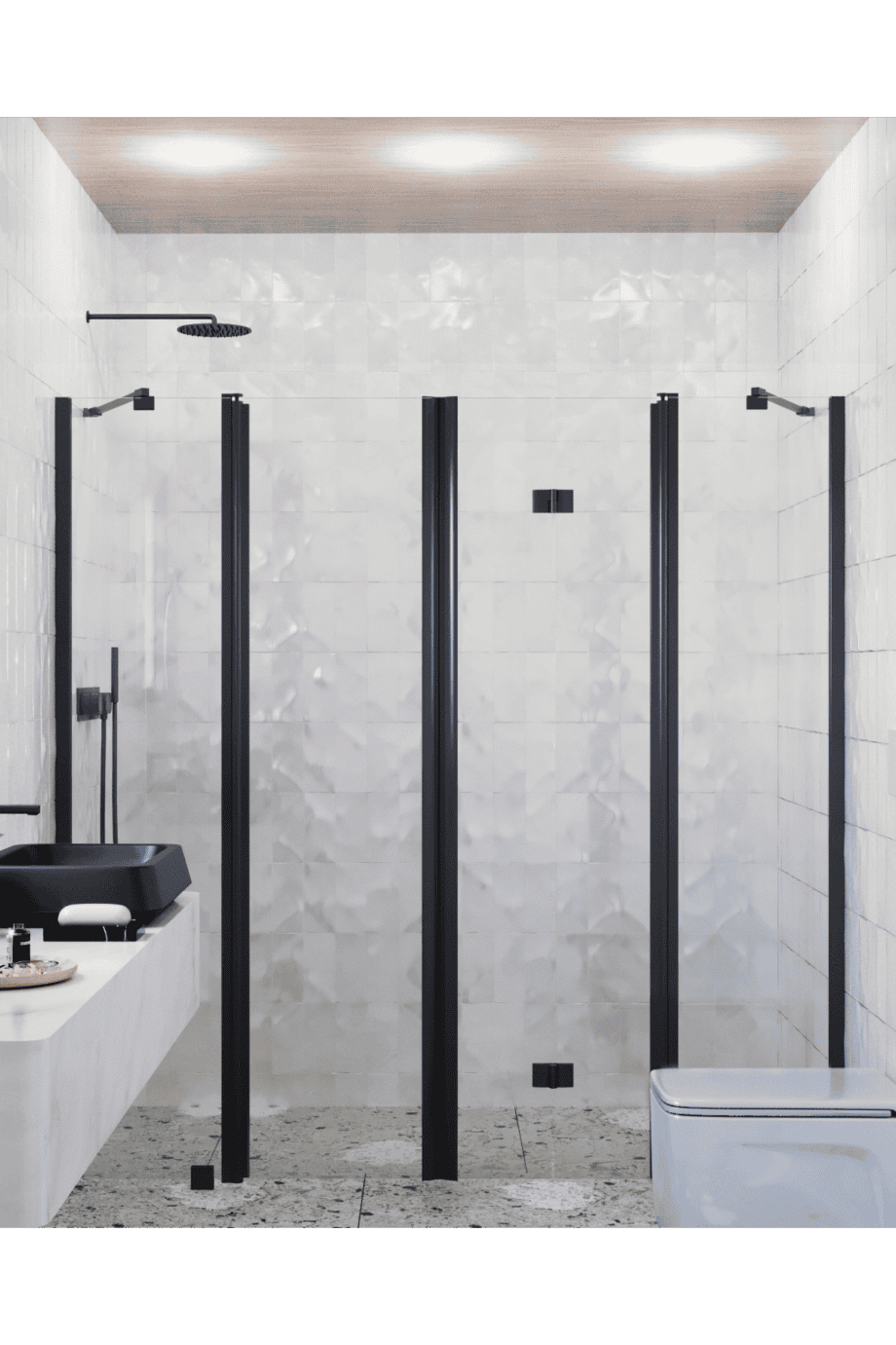 Alcove shower screen Hietakari Infinia 249, black frame, clear glass Alcove shower screen Hietakari Infinia 249, black frame, clear glass