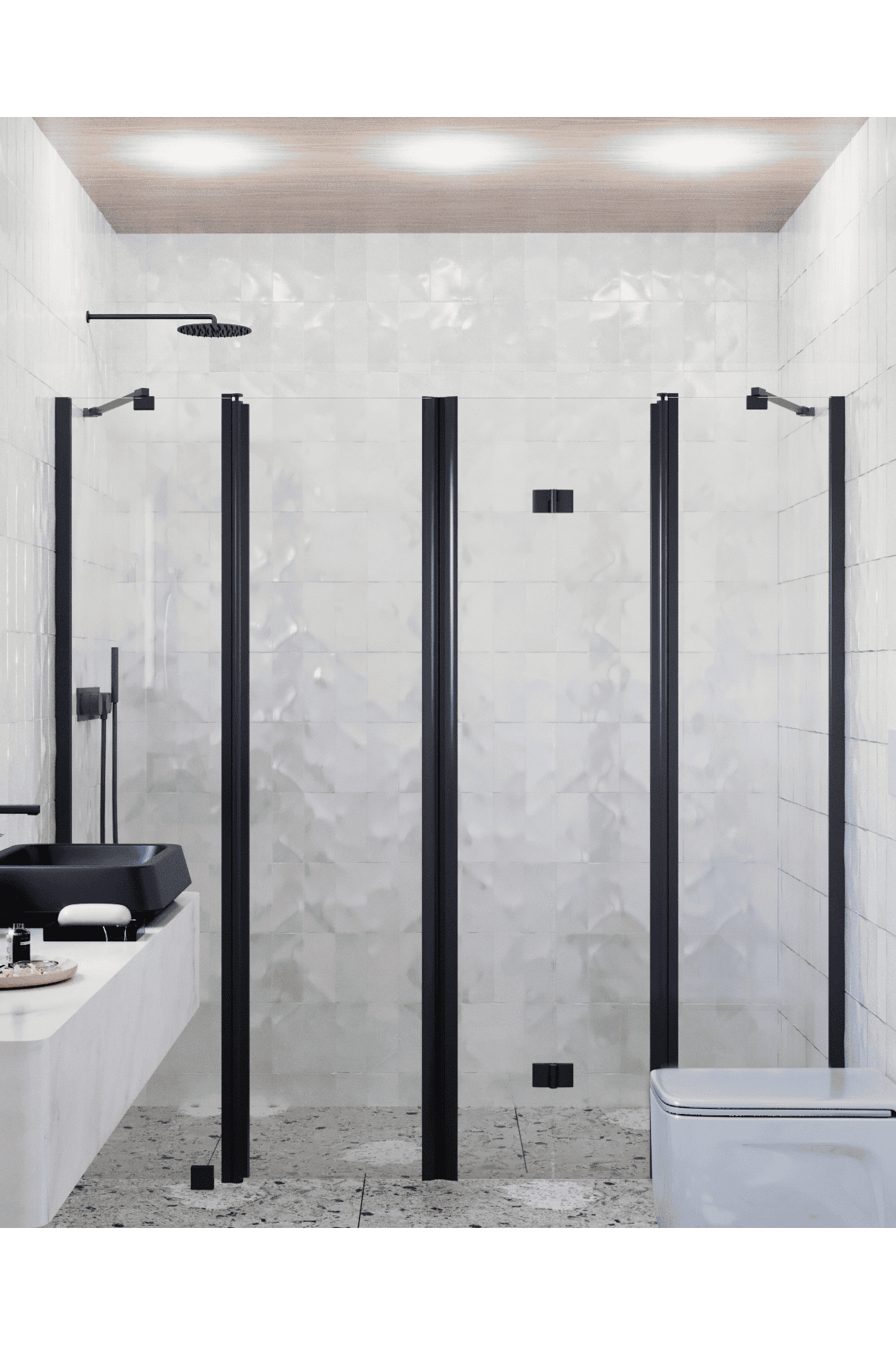 Alcove shower screen Hietakari Infinia 249, black frame, clear glass Alcove shower screen Hietakari Infinia 249, black frame, clear glass