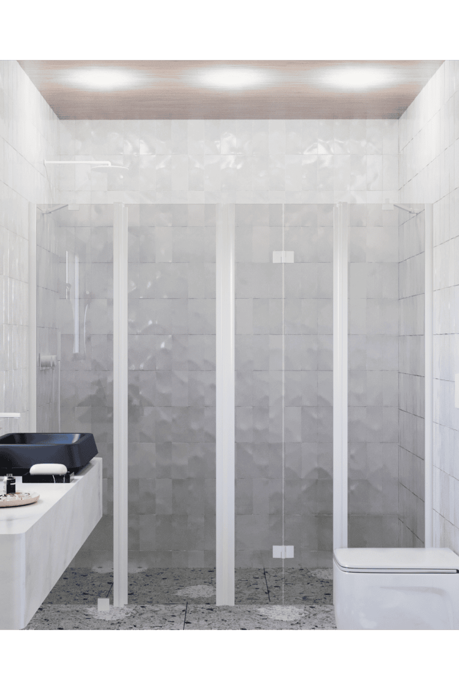 Alcove shower screen Hietakari Infinia 249, white frame, grey tinted glass Alcove shower screen Hietakari Infinia 249, white frame, grey tinted glass
