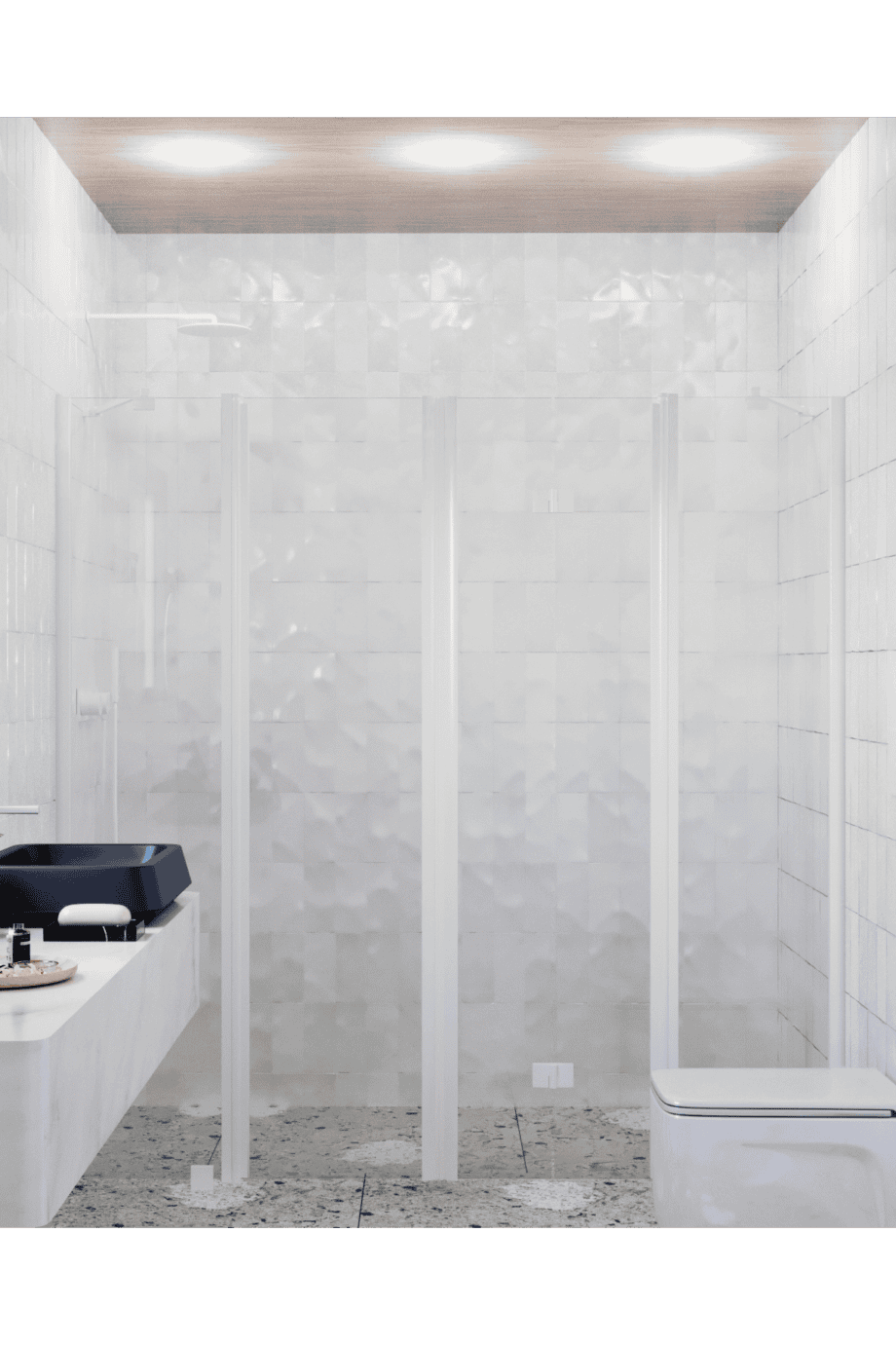 Alcove shower screen Hietakari Infinia 249, white frame, clear glass Alcove shower screen Hietakari Infinia 249, hinged door with fixed part + folding door with fixed part