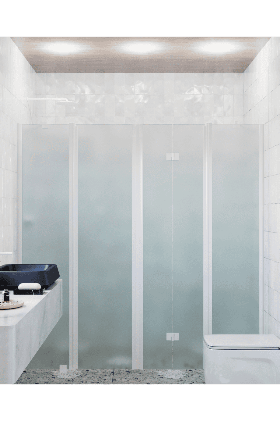 Alcove shower screen Hietakari Infinia 249, white frame, satin frosted glass Alcove shower screen Hietakari Infinia 249, white frame, satin frosted glass