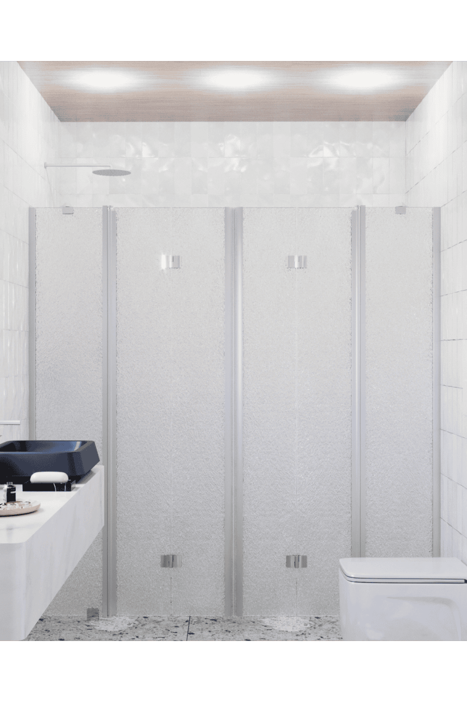 Alcove shower screen Hietakari Infinia 250, aluminium frame, Chinchilla patterned glass Alcove shower screen Hietakari Infinia 250, aluminium frame, Chinchilla patterned glass