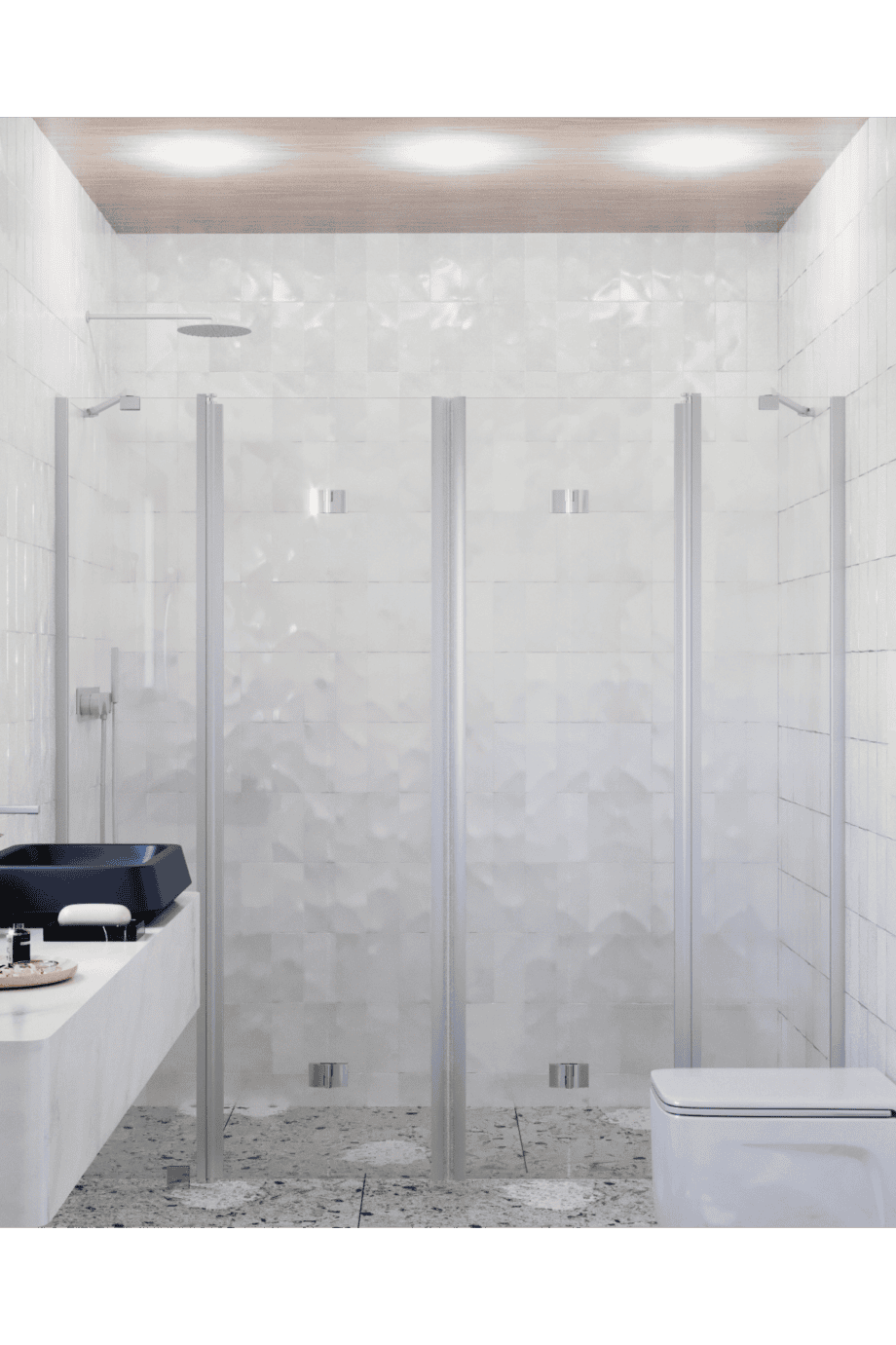 Alcove shower screen Hietakari Infinia 250, aluminium frame, clear glass Alcove shower screen Hietakari Infinia 250, folding door with fixed part + folding door with fixed part – 4