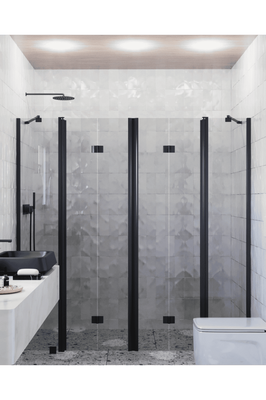 Alcove shower screen Hietakari Infinia 250, black frame, grey tinted glass Alcove shower screen Hietakari Infinia 250, black frame, grey tinted glass