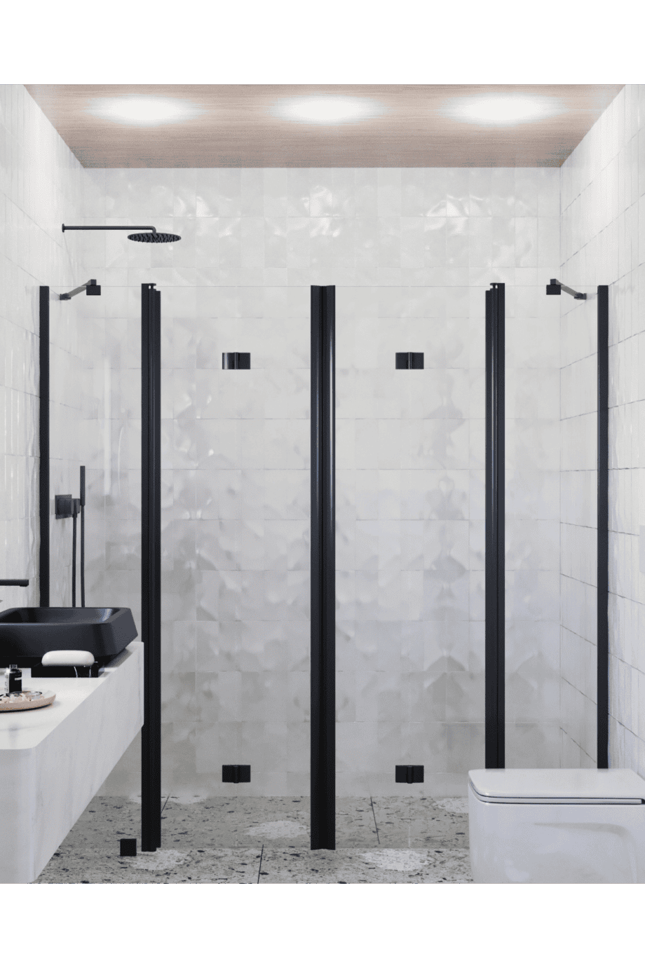 Alcove shower screen Hietakari Infinia 250, black frame, clear glass Alcove shower screen Hietakari Infinia 250, folding door with fixed part + folding door with fixed part – 5