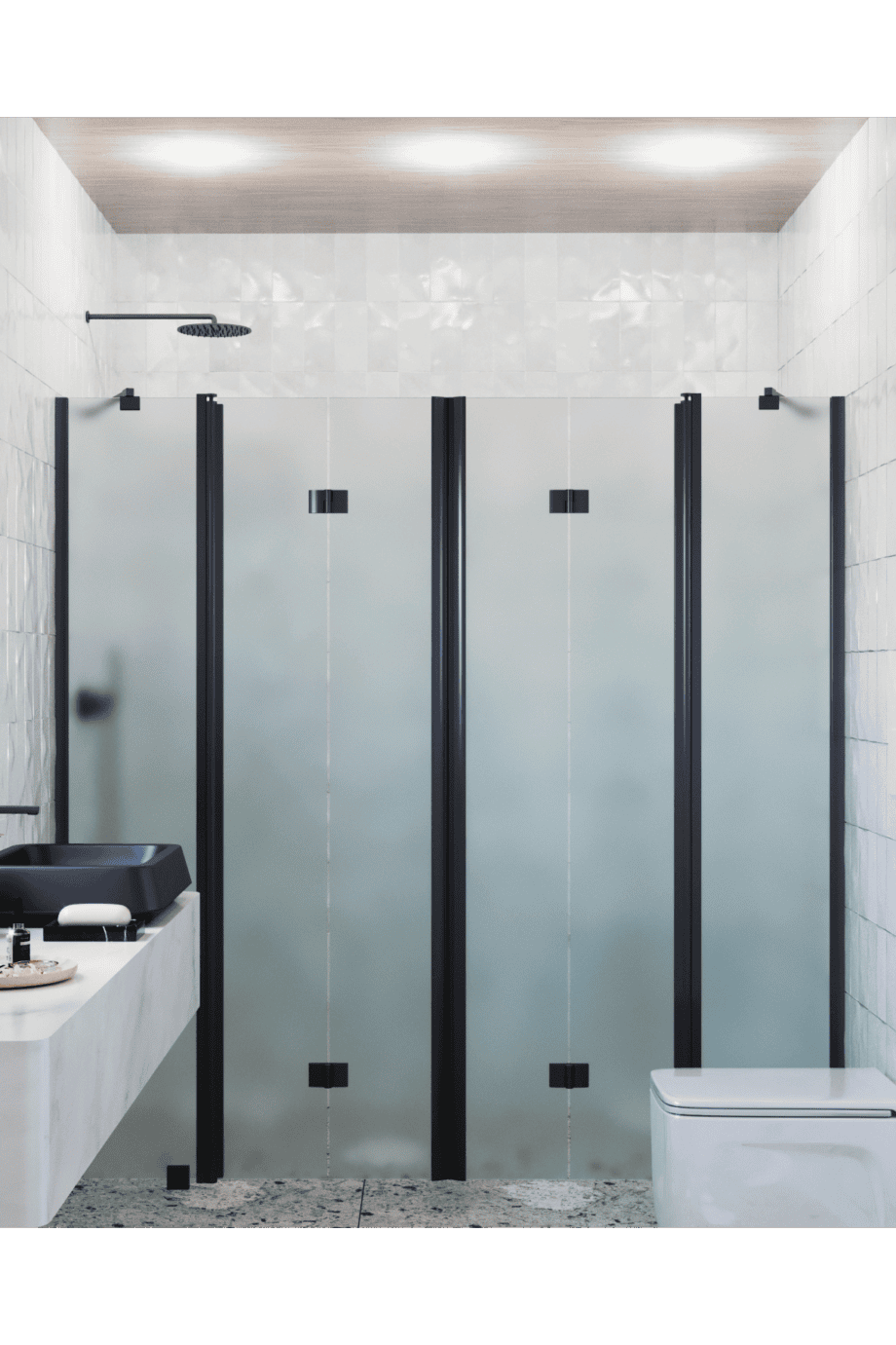 Alcove shower screen Hietakari Infinia 250, black frame, satin frosted glass Alcove shower screen Hietakari Infinia 250, black frame, satin frosted glass
