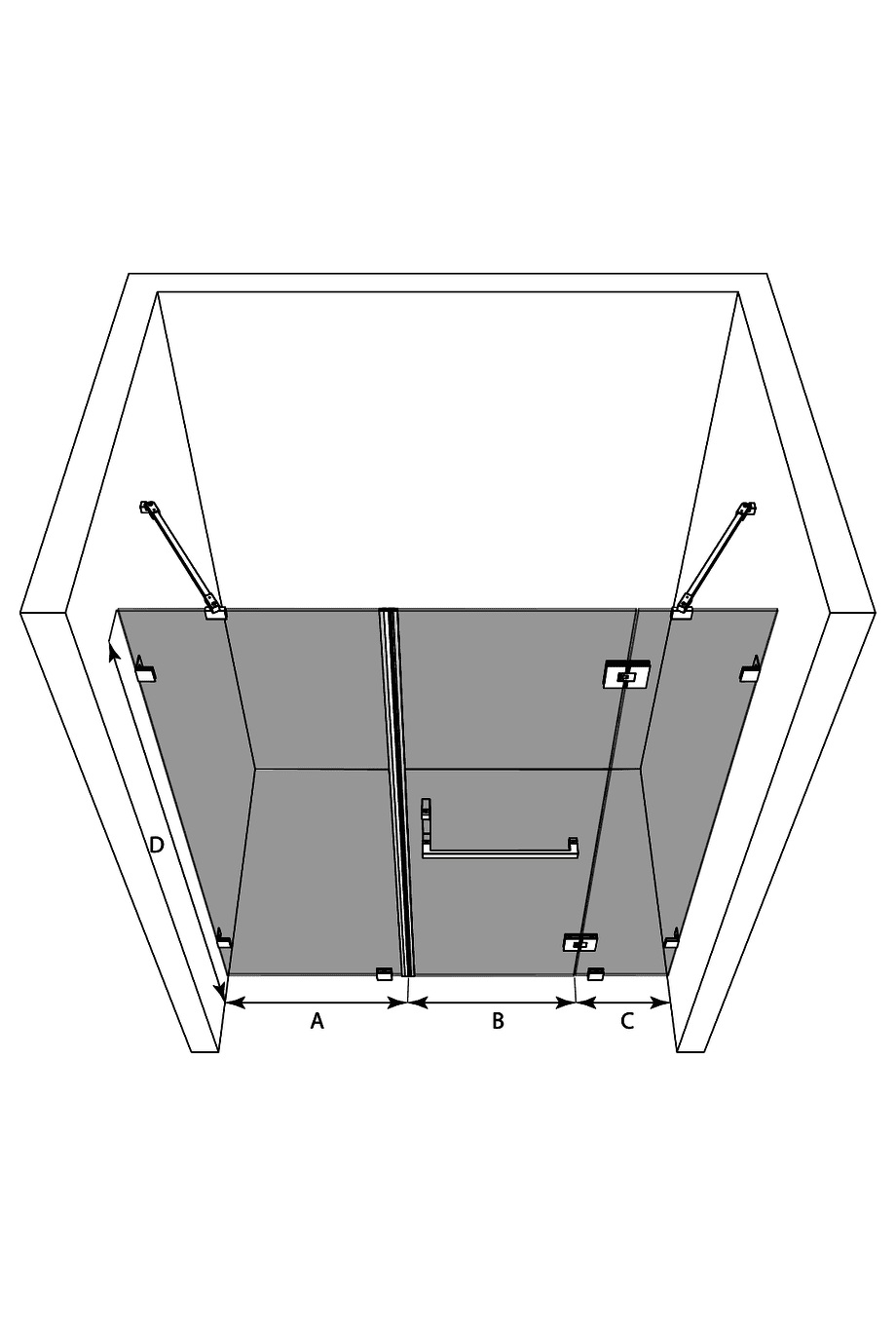 Alcove shower screen Hietakari Vetro 523 – 3D drawing Alcove shower screen Hietakari Vetro 523 – 3D drawing