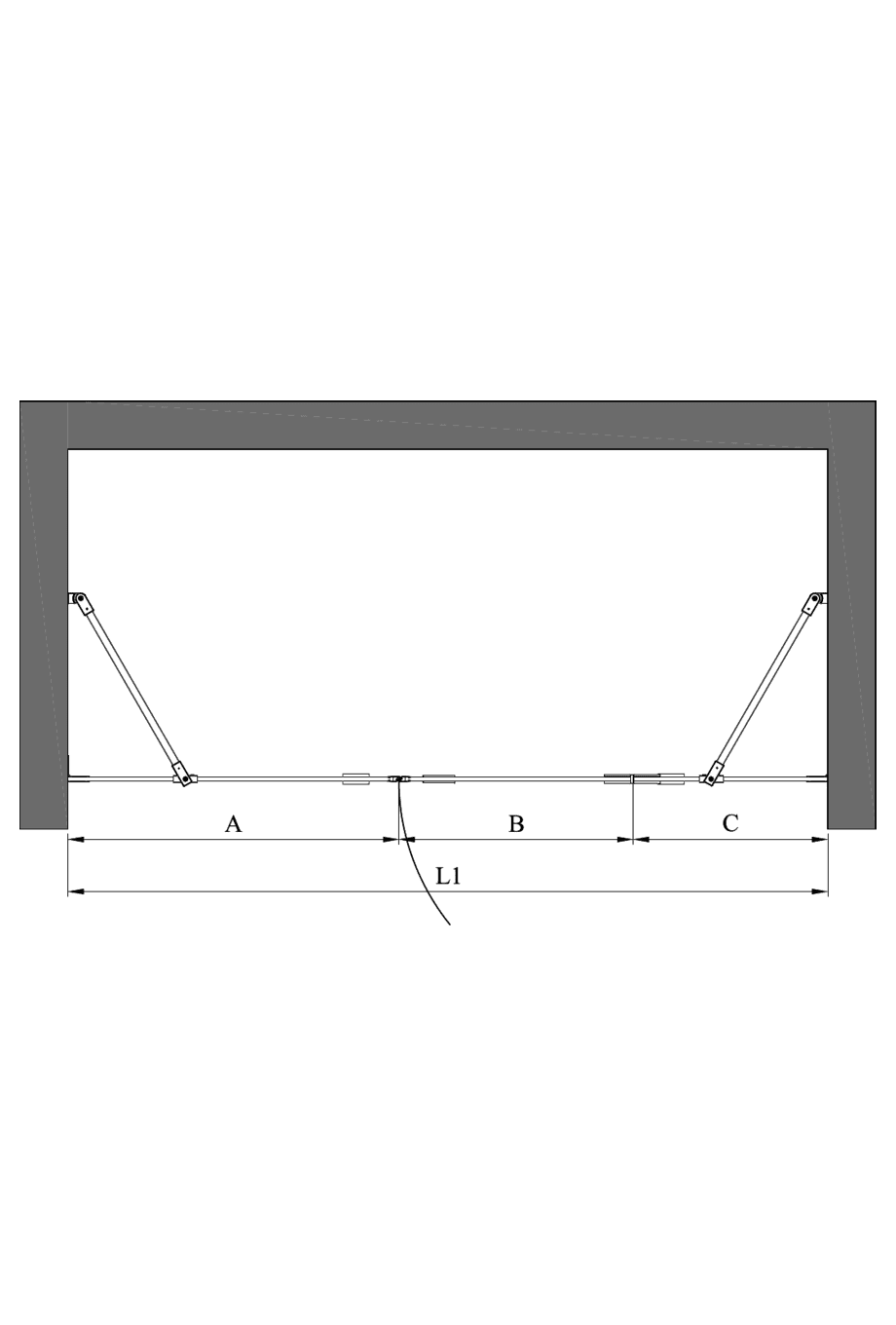 Alcove shower screen Hietakari Vetro 523 – dimension drawing Alcove shower screen Hietakari Vetro 523 – dimension drawing