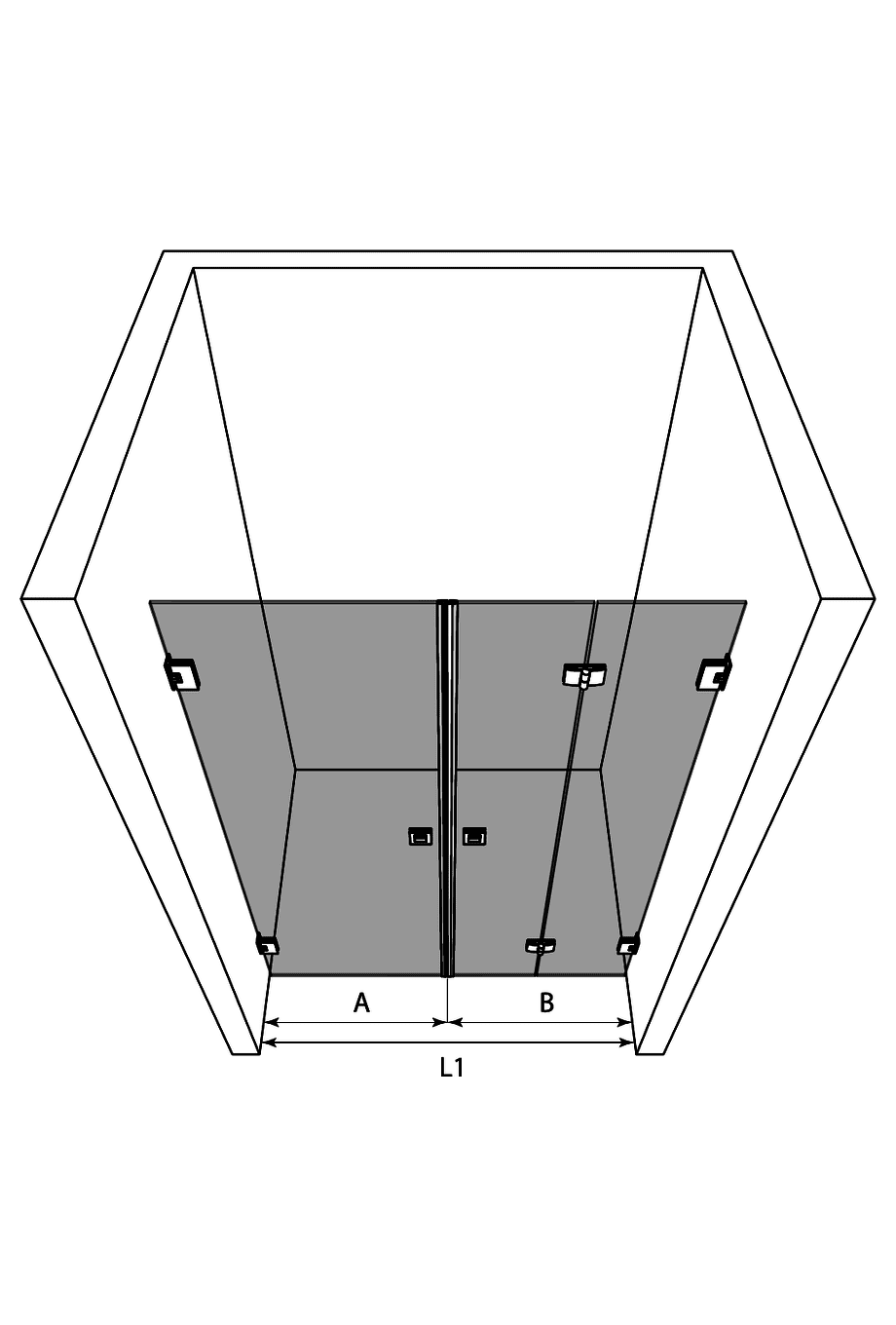 Alcove shower screen Hietakari Vetro 535 – 3D drawing Alcove shower screen Hietakari Vetro 535 – 3D drawing