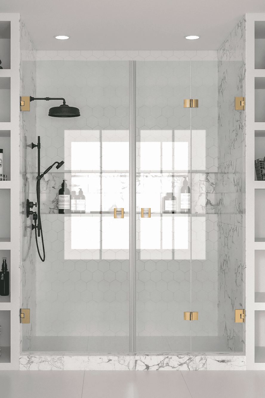 Alcove shower screen Hietakari Vetro 535, brass fittings, clear glass Alcove shower screen Hietakari Vetro 535, brass fittings, clear glass