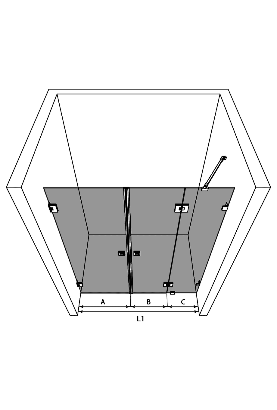 Alcove shower screen Hietakari Vetro 536 – 3D drawing Alcove shower screen Hietakari Vetro 536 – 3D drawing