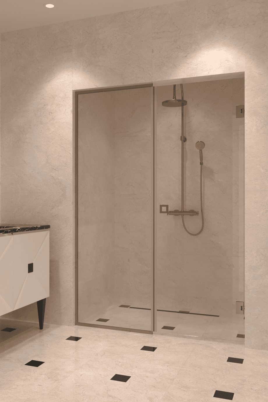 Alcove shower screen Hietakari Vetro 549, brass fittings, clear glass Alcove shower screen Hietakari Vetro 549, brass fittings, clear glass