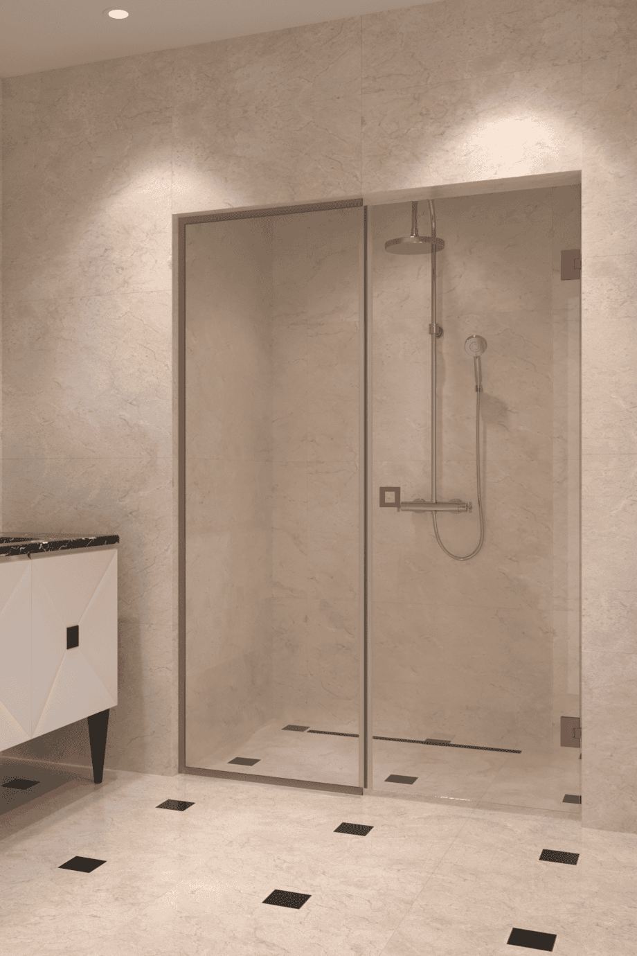 Alcove shower screen Hietakari Vetro 549, Mocha fittings, clear glass Alcove shower screen Hietakari Vetro 549, Mocha fittings, clear glass