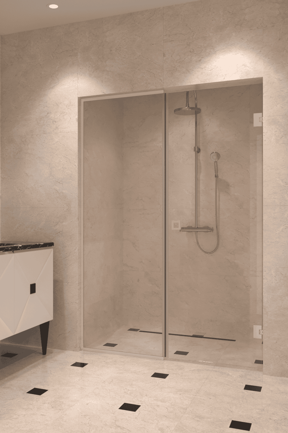 Alcove shower screen Hietakari Vetro 549, Sand fittings, clear glass Alcove shower screen Hietakari Vetro 549, Sand fittings, clear glass