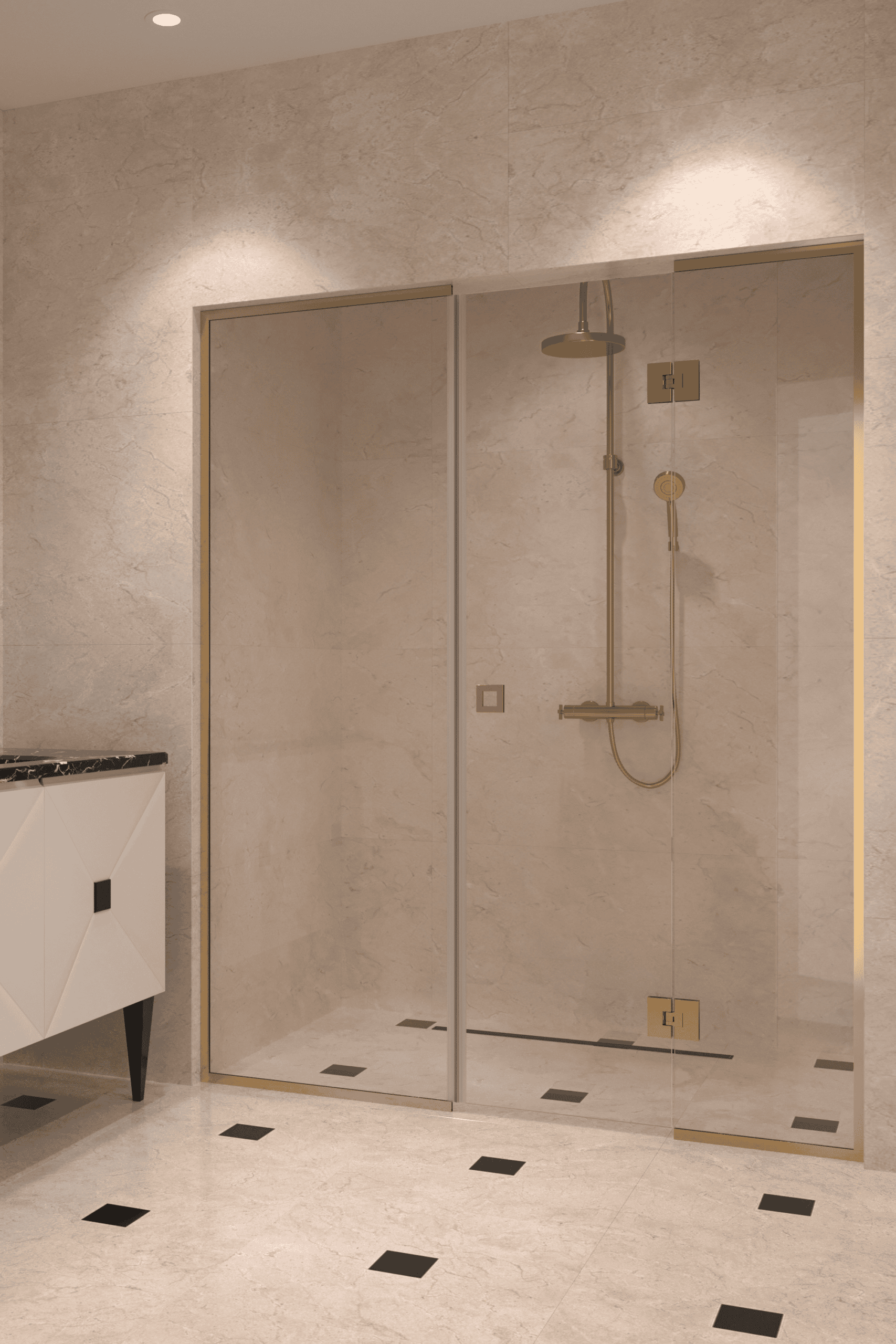 Alcove shower screen Hietakari Vetro 551, brass fittings, clear glass Alcove shower screen Hietakari Vetro 551, brass fittings, clear glass