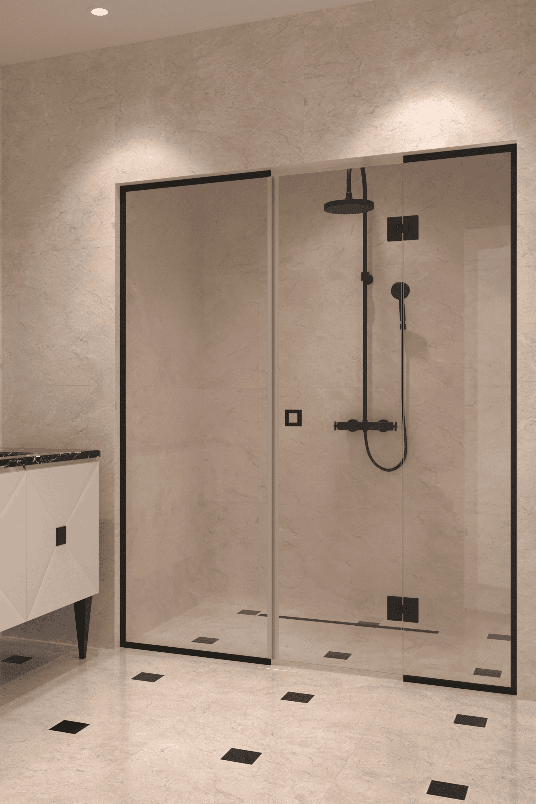 Alcove shower screen Hietakari Vetro 551, black fittings, clear glass Alcove shower screen Hietakari Vetro 551, black fittings, clear glass