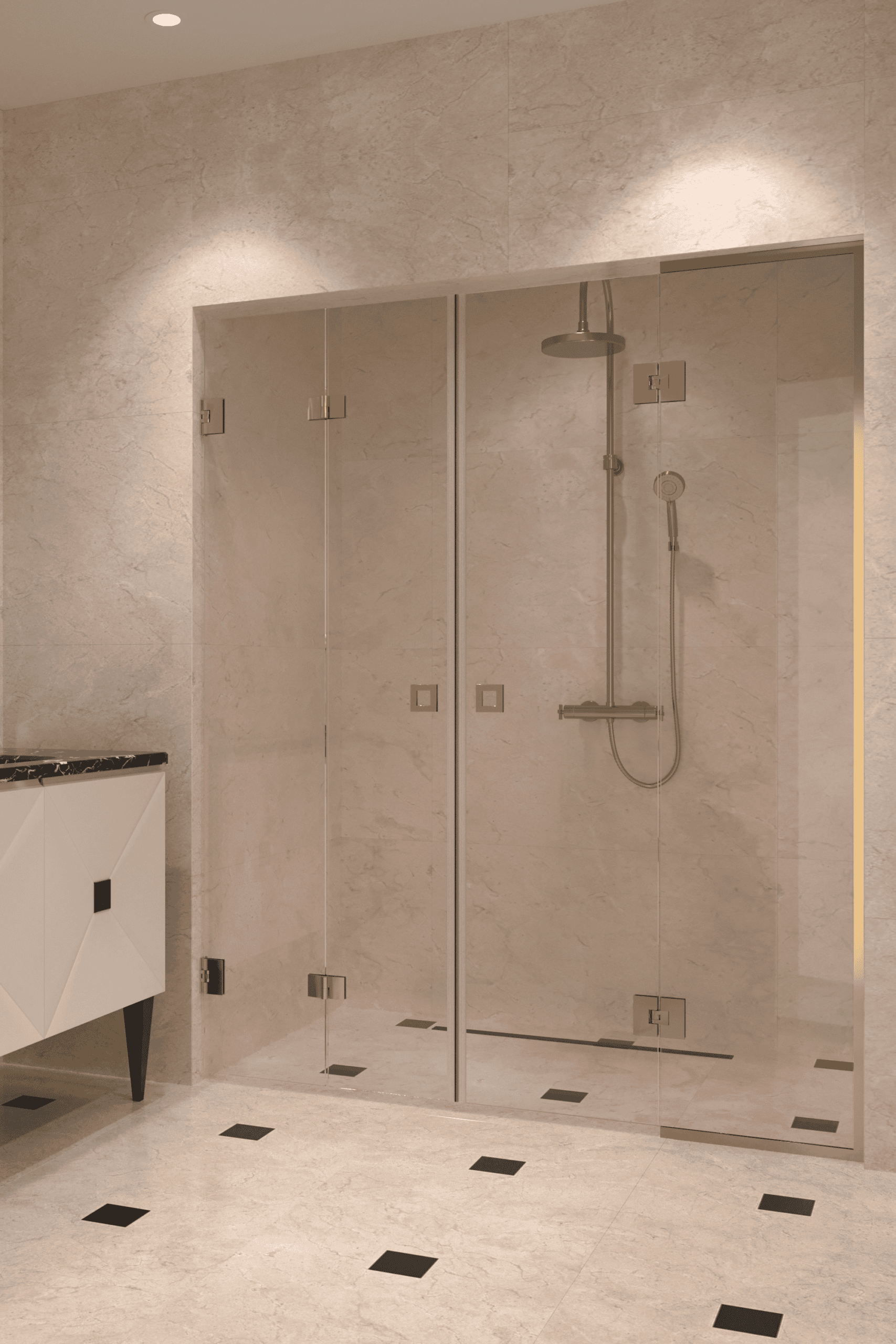 Alcove shower screen Hietakari Vetro 553, brass fittings, clear glass Alcove shower screen Hietakari Vetro 553, brass fittings, clear glass