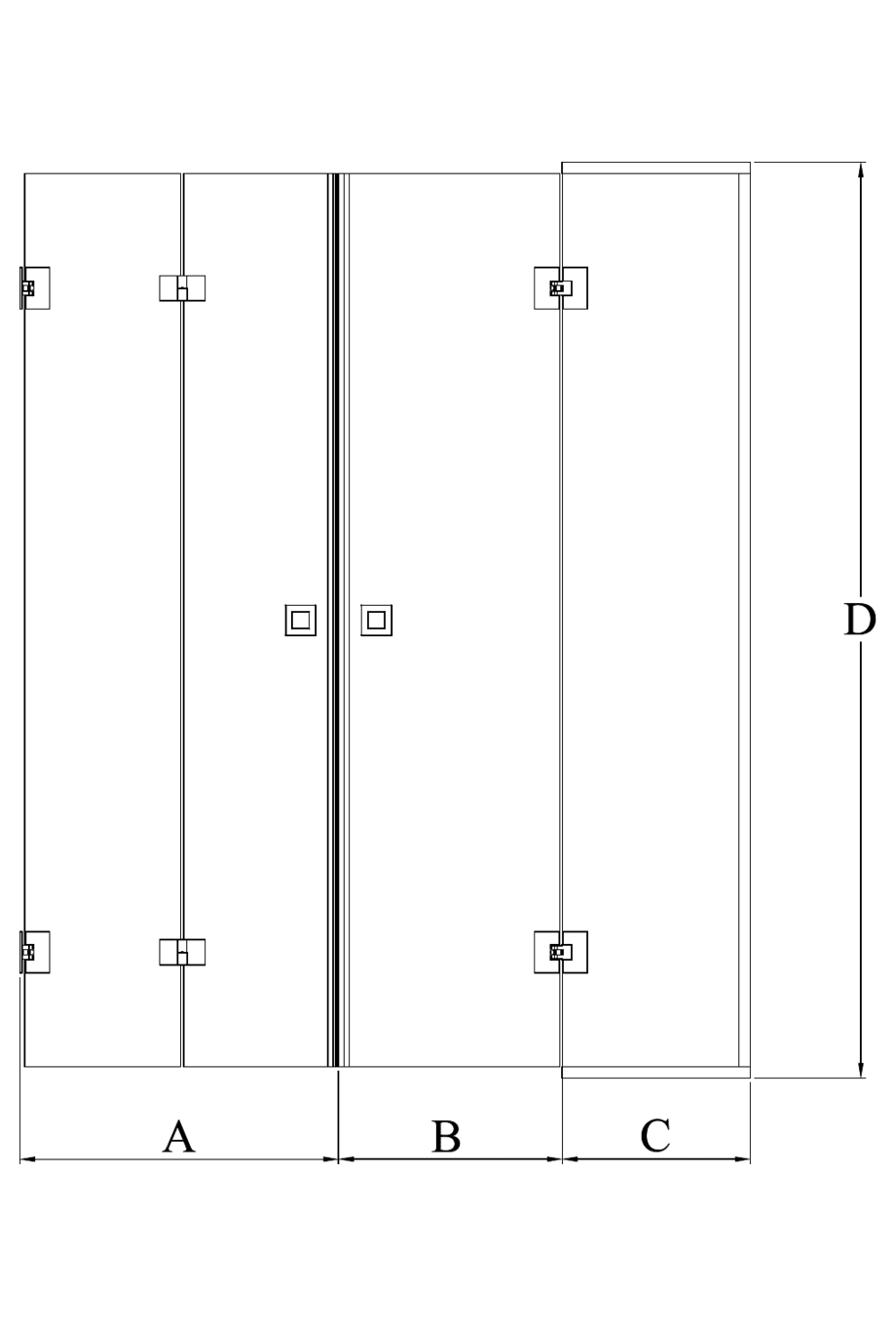 Alcove shower screen Hietakari Vetro 553 – dimension drawing Alcove shower screen Hietakari Vetro 553 – dimension drawing