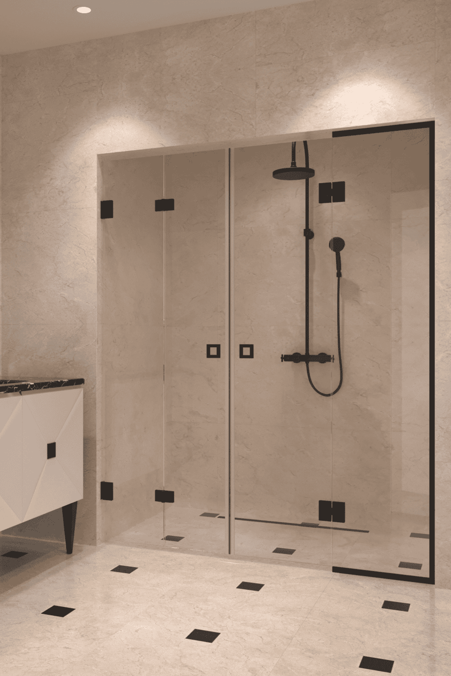 Alcove shower screen Hietakari Vetro 553, black fittings, clear glass Alcove shower screen Hietakari Vetro 553, black fittings, clear glass