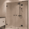 Alcove shower screen Hietakari Vetro 555, black fittings, clear glass
