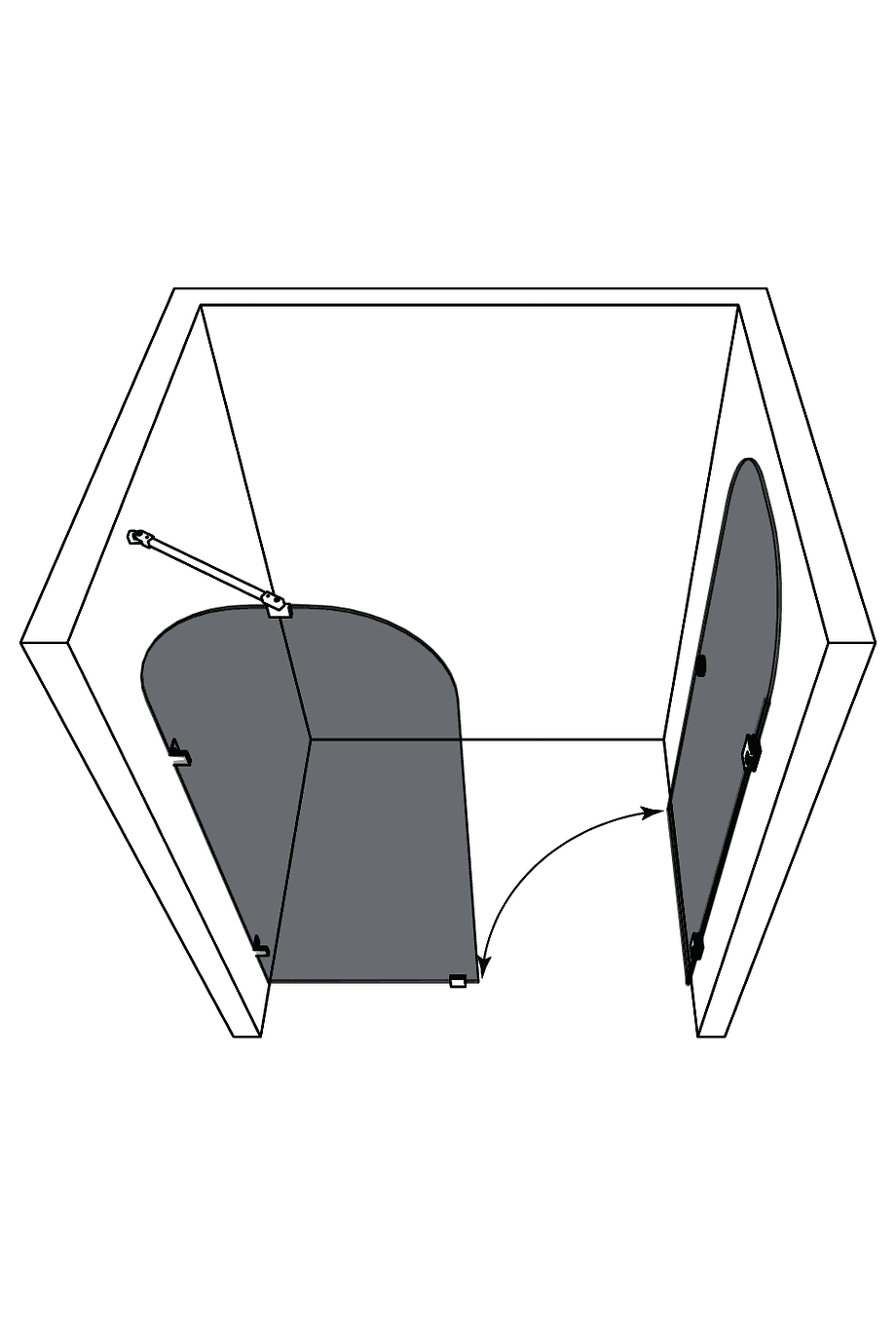 Alcove shower screen Hietakari Vetro 564 – 3D drawing Alcove shower screen Hietakari Vetro 564 – 3D drawing