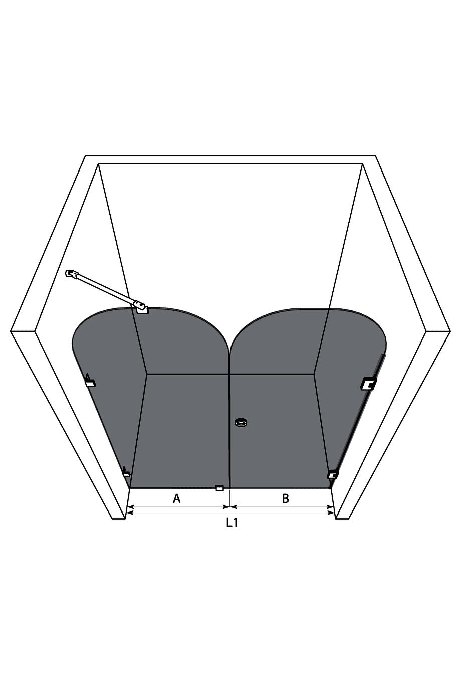 Alcove shower screen Hietakari Vetro 564 – dimension drawing Alcove shower screen Hietakari Vetro 564 – dimension drawing
