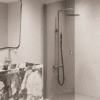 Hinged shower door Hietakari Forma 302, aluminium frame, grey tinted glass Hinged shower door Hietakari Forma 302, aluminium frame, grey tinted glass