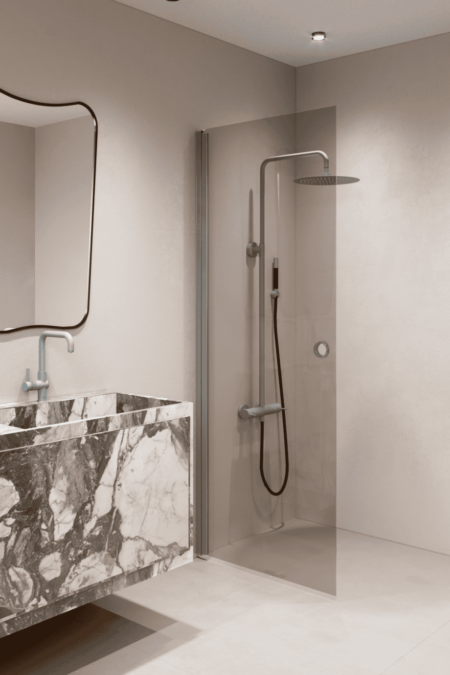 Hinged shower door Hietakari Forma 302, aluminium frame, bronze tinted glass Hinged shower door Hietakari Forma 302, aluminium frame, bronze tinted glass