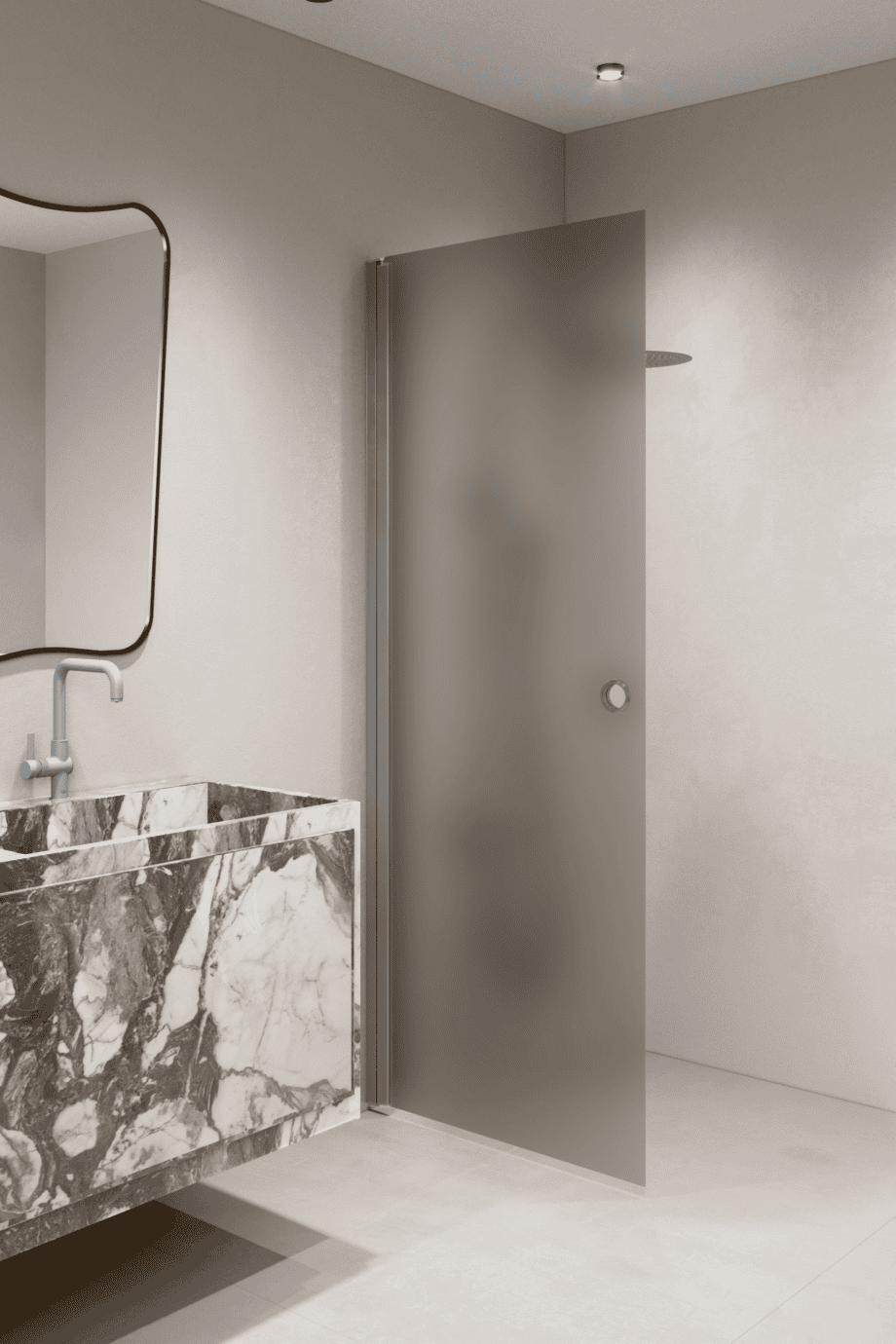 Hinged shower door Hietakari Forma 302, aluminium frame, brown satin glass Hinged shower door Hietakari Forma 302, aluminium frame, brown satin glass
