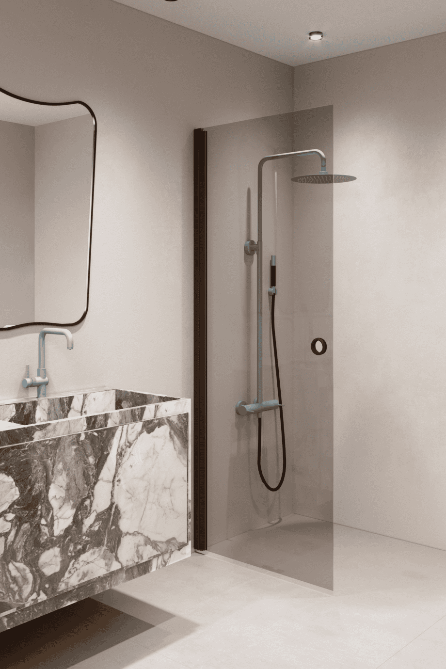 Hinged shower door Hietakari Forma 302, Cocoa frame, grey tinted glass Hinged shower door Hietakari Forma 302, Cocoa frame, grey tinted glass