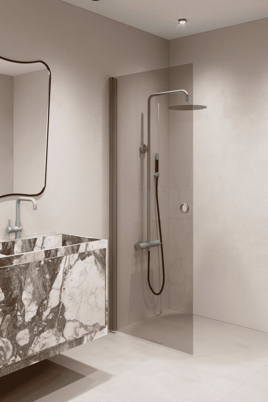 Hinged shower door Hietakari Forma 302, Mocha frame, bronze tinted glass Hinged shower door Hietakari Forma 302, Mocha frame, bronze tinted glass