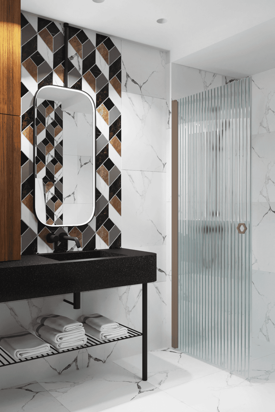 Hinged shower door Hietakari Forma 302, Mocha frame, reeded glass Hinged shower door Hietakari Forma 302, Mocha frame, reeded glass