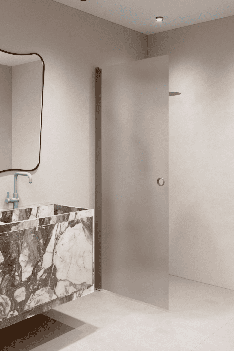 Hinged shower door Hietakari Forma 302, Mocha frame, super bright satin glass Hinged shower door Hietakari Forma 302, Mocha frame, super bright satin glass