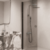 Hinged shower door Hietakari Forma 302, black frame, grey tinted glass Hinged shower door Hietakari Forma 302, black frame, grey tinted glass