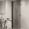 Hinged shower door Hietakari Forma 302, black frame, grey satin glass Hinged shower door Hietakari Forma 302, black frame, grey satin glass