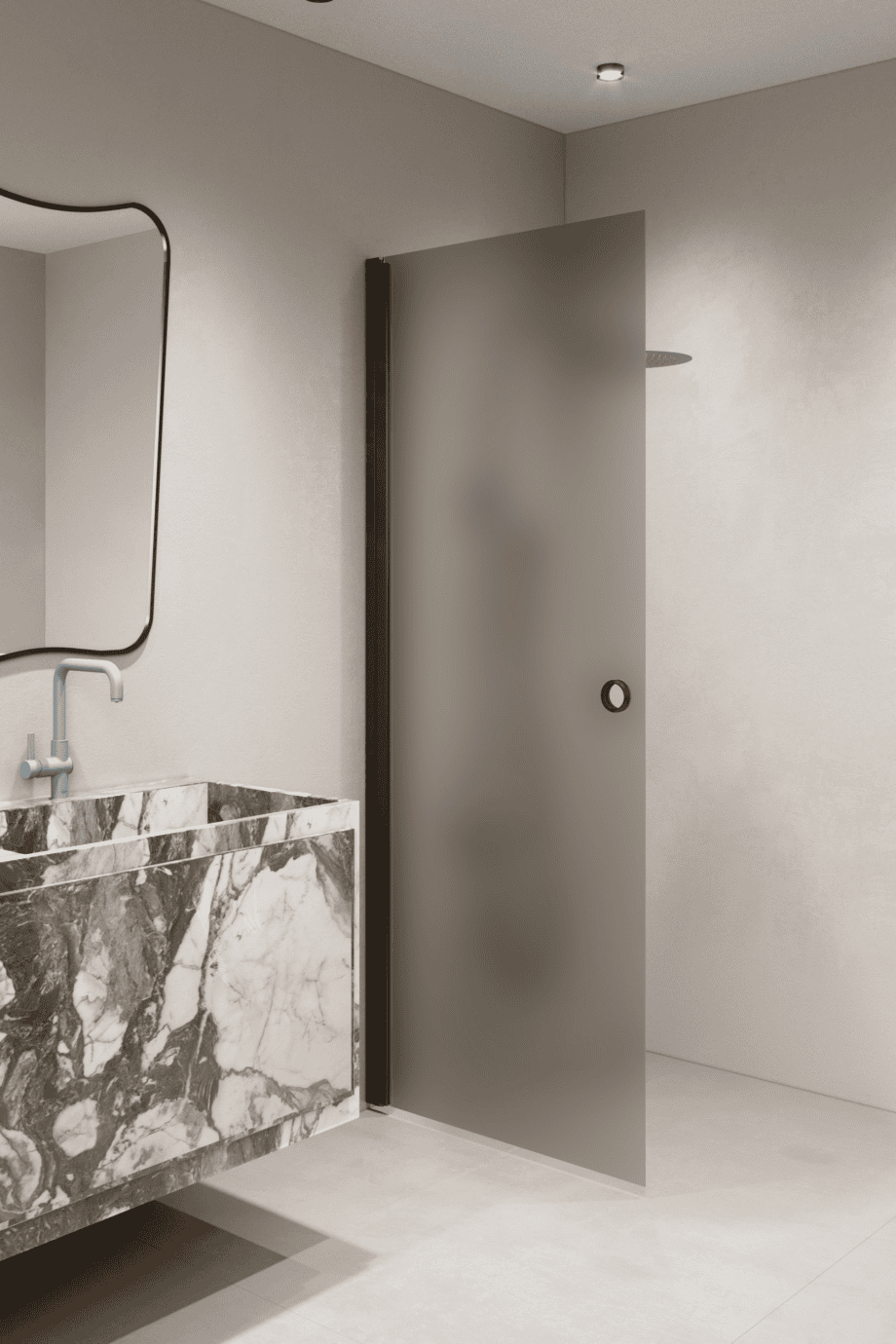 Hinged shower door Hietakari Forma 302, black frame, brown satin glass Hinged shower door Hietakari Forma 302, black frame, brown satin glass