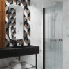 Hinged shower door Hietakari Forma 302, black frame, reeded glass Hinged shower door Hietakari Forma 302, black frame, reeded glass