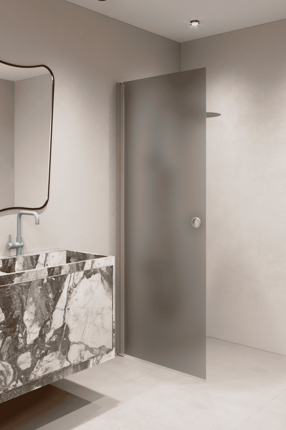 Hinged shower door Hietakari Forma 302, Sand frame, grey satin glass Hinged shower door Hietakari Forma 302, Sand frame, grey satin glass